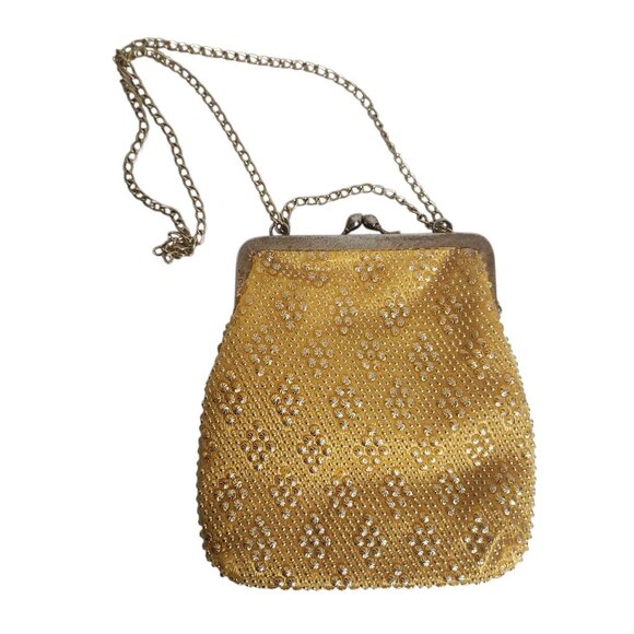 Vintage Gold Walborg Embellished Evening Cocktail Flapper Girl Hand Bag Purse - Picture 1 of 8